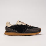 Sneaker N.5 Eclipse Black — couro camurça felpuda preta e liso estonado chumbo, feito no Brasil
