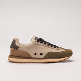 Sneaker N.1 Wyra Green — couro nobuck verde musgo e camurça off white, feito no Brasil
