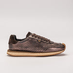 Sneaker N.3 Opalline Brown — couro metalizado craquelê com acabamento lixado, feito no Brasil
